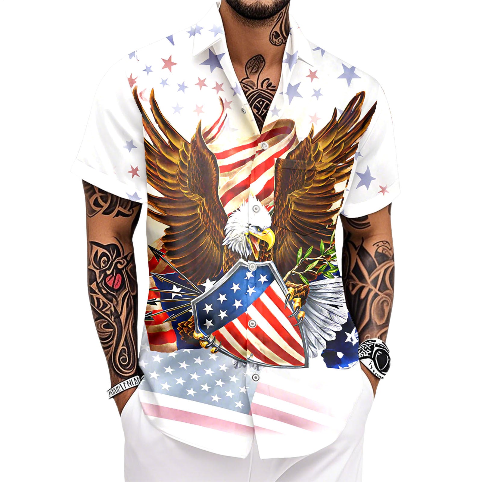 Patriotic Hawaiian Shirts for Men 250 Years Eagle Flag Patriotic Button Up Shirt Hawaiian Outfit for Parade sweetie