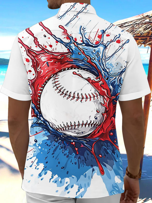 Men's baseball print pocket short sleeve shirt back view