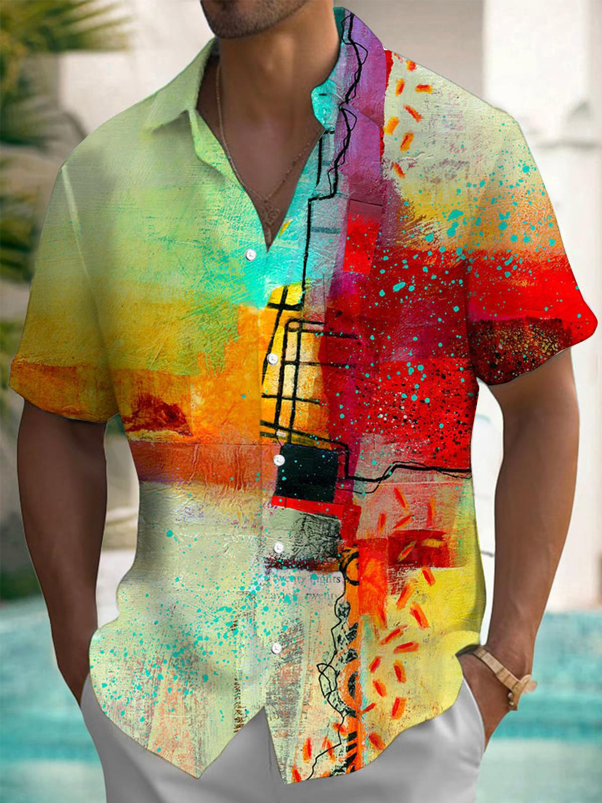 Abstract Art Print Short Sleeve Men's Shirts With Pocket