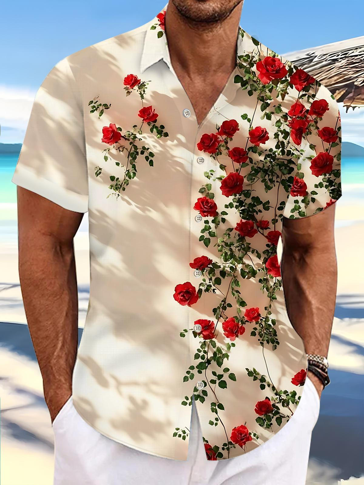 Floral Print Men's Pocket Short Sleeve Shirts