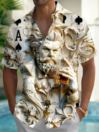 men's art baroque carnival toast victor poker relief short sleeve shirt front view