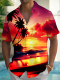 Coconut Tree Sunset Men's Pocket Short Sleeve Shirts