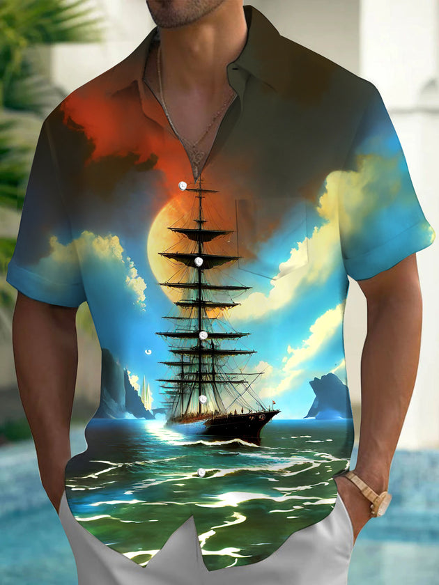 men's Hawaiian shirt front view tropical beach vacation
