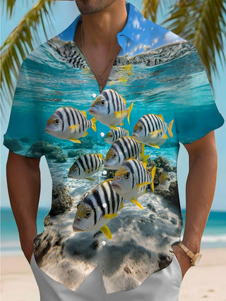 men's fish print shirt front view