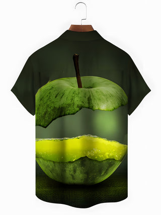 Men's apple print short sleeve shirt back view