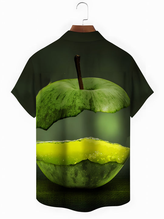 Men's apple print short sleeve shirt back view