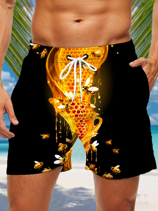 Men's bee print casual shorts front view