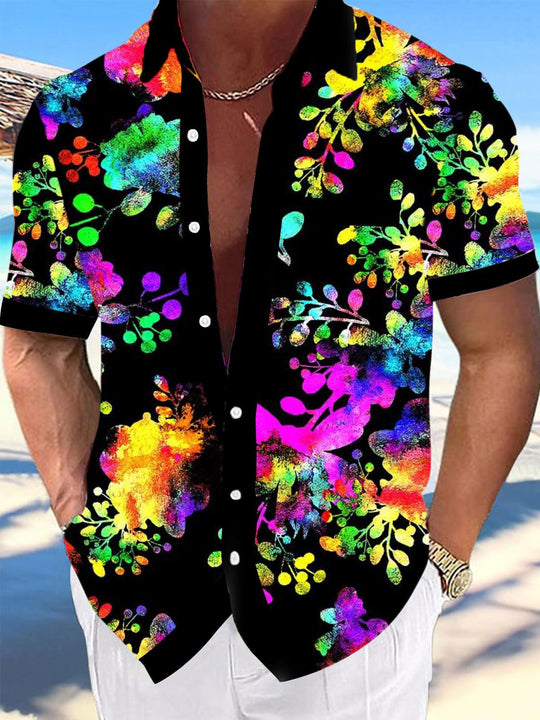 Men's botanical print short sleeve shirt front view