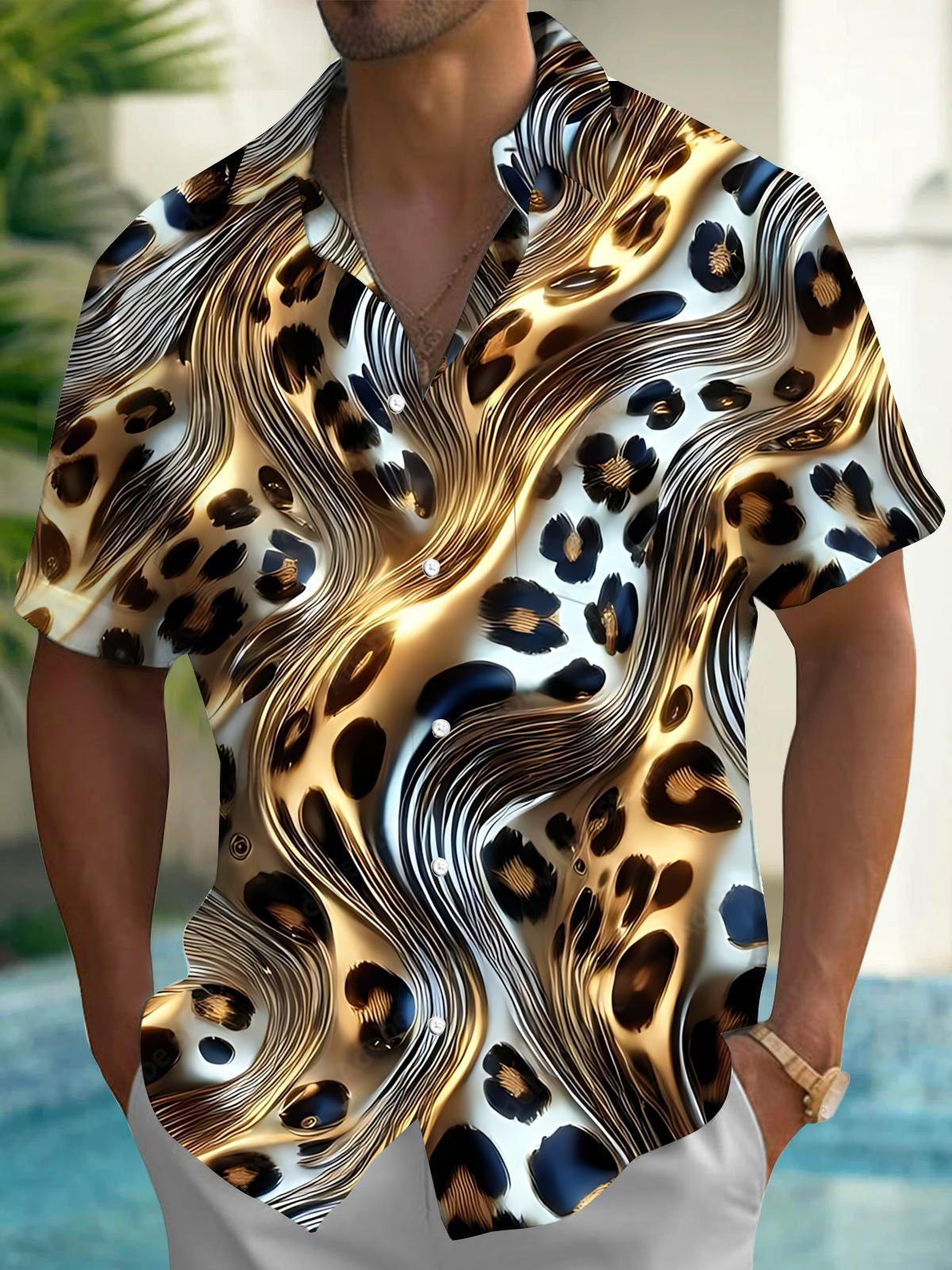 Leopard Print Men's Pocket Short Sleeve Shirts