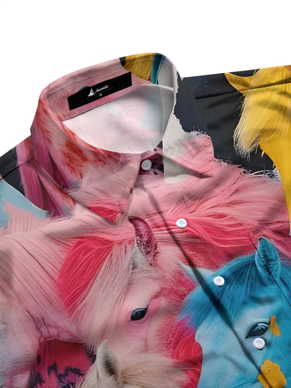 Horse Print Men's Pocket Short Sleeve Shirts