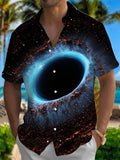 Black Hole Print Men's Pocket Short Sleeve Shirts