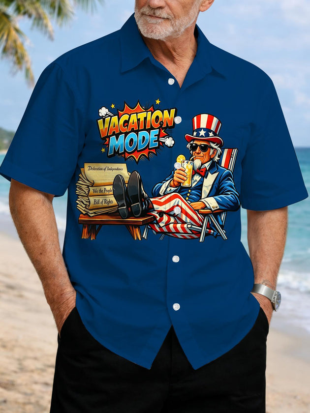 Independence Day Uncle Sam Vacation Mode Men's Pocket Short Sleeve Shirts