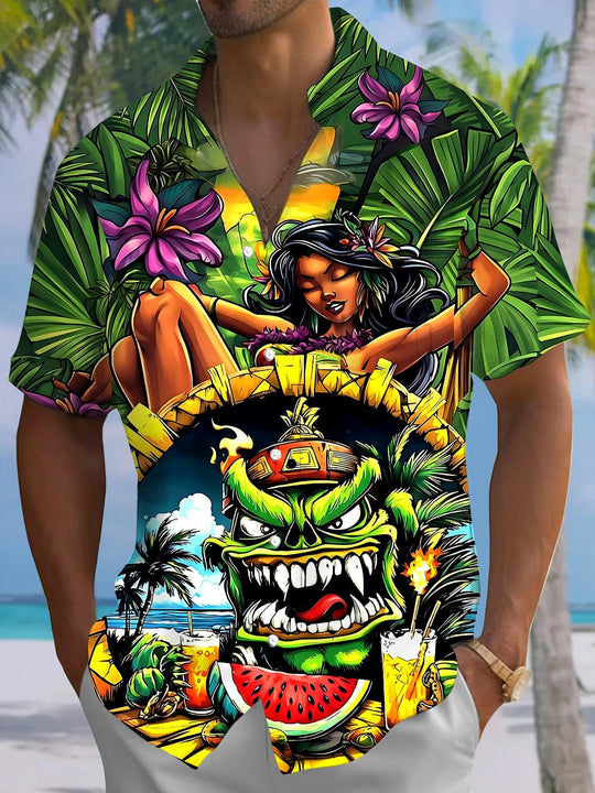 Hawaiian Tiki Leaf Men's Pocket Short Sleeve Shirts