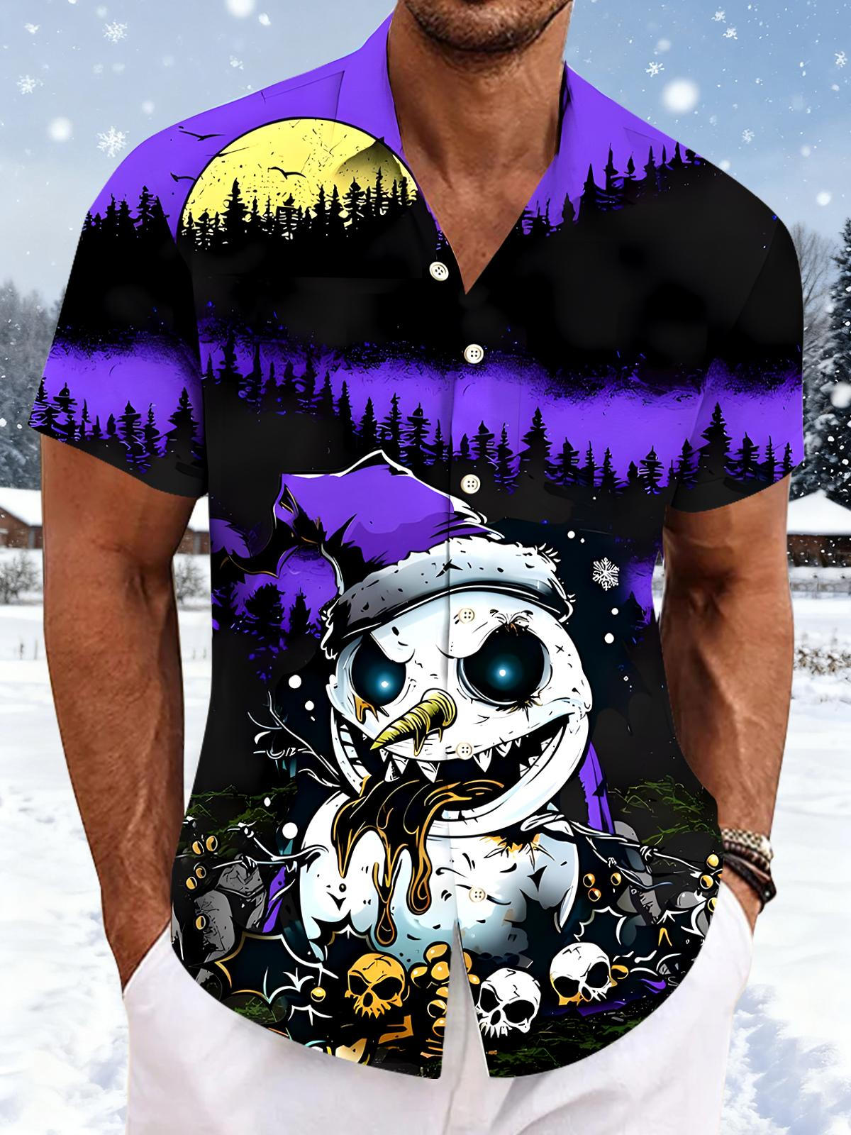 Christmas Snowman Men's Pocket Short Sleeve Shirts