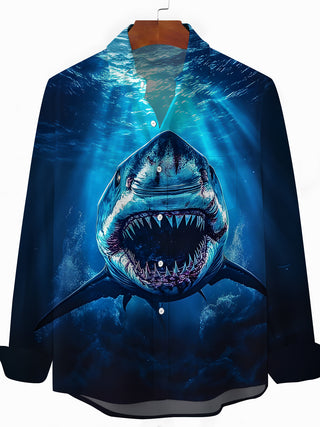 men's shark print shirt front view