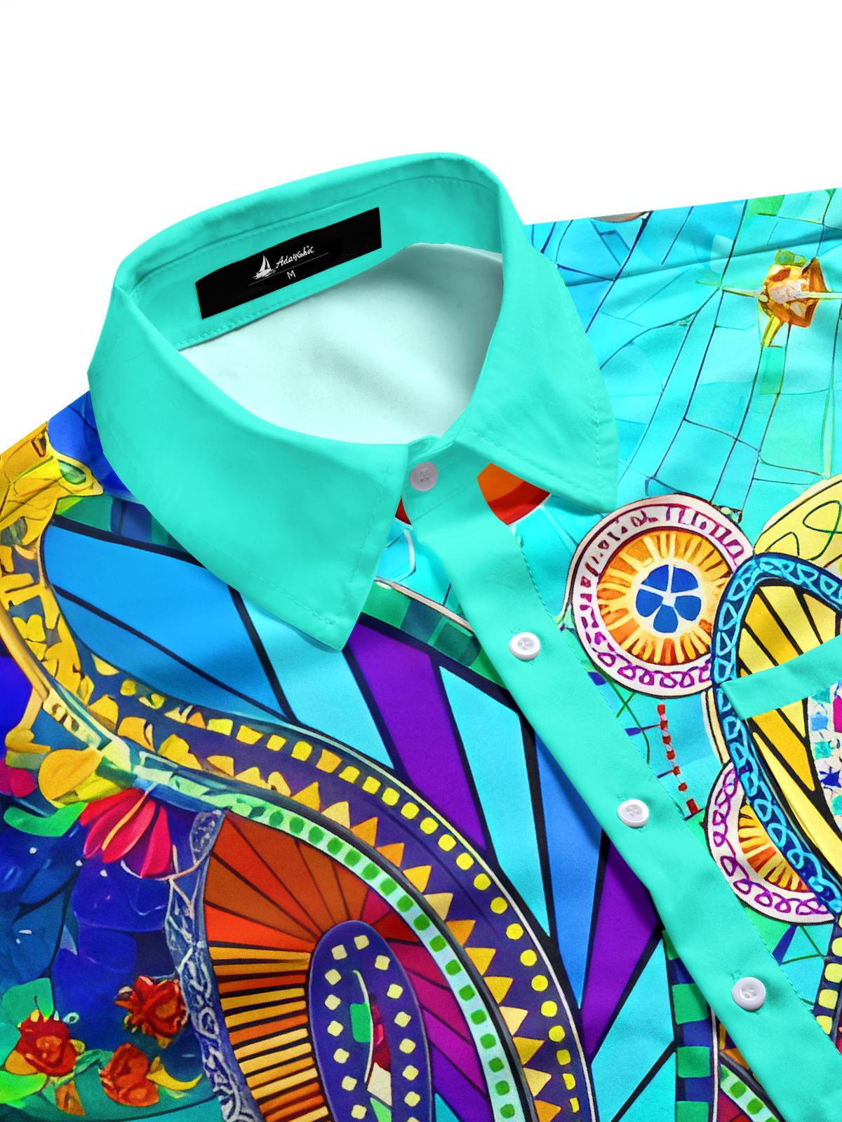 Art Colorful Musical Notes Geometry Men's Pocket Short Sleeve Shirts