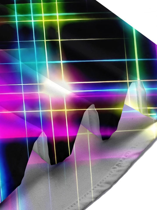 Neon Colorful Light Grid Men's Pocket Short Sleeve Shirts