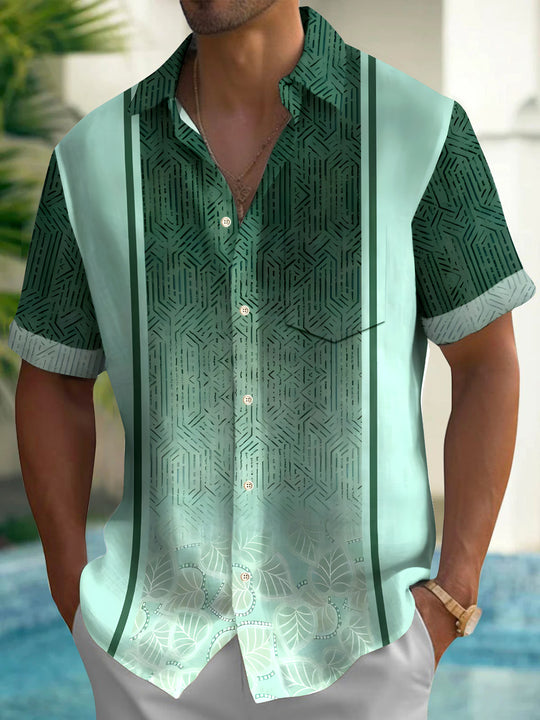 Men's Geometric Print Pocket Short Sleeve Shirt Front View