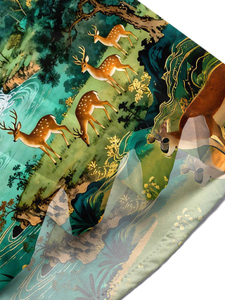 Art Green Landscape With Elk Men's Pocket Short Sleeve Shirts