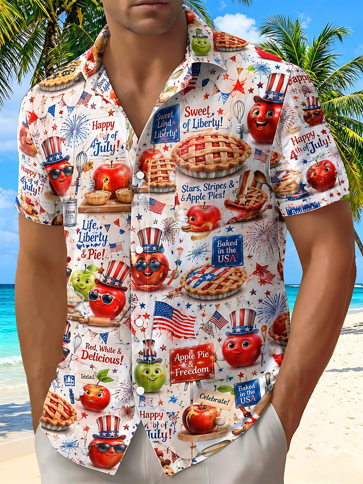 Independence Day Fun Apple Pie Patriotic Men's Pocket Short Sleeve Shirts