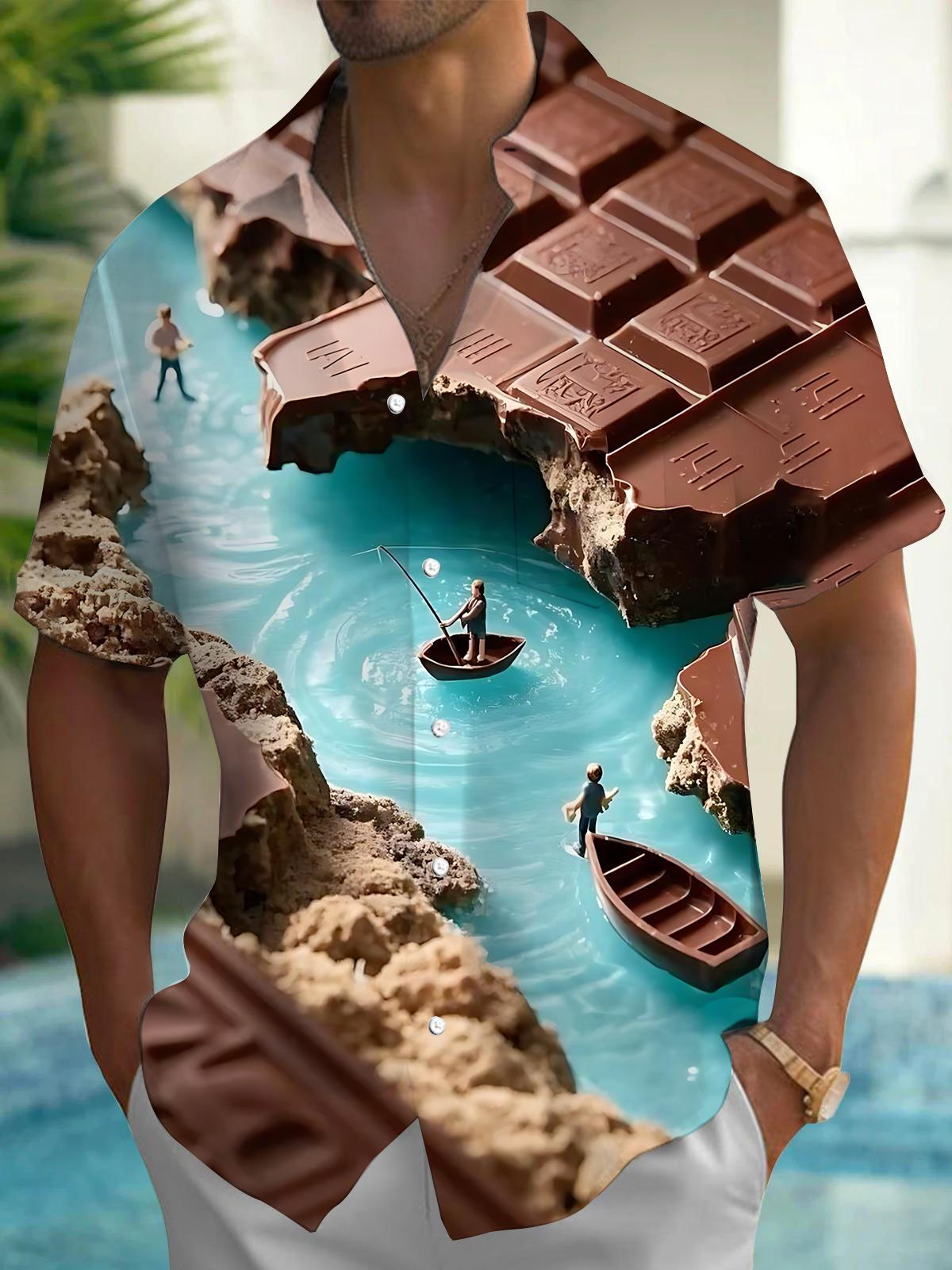 Chocolate Art Print Men's Pocket Short Sleeve Shirts