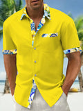 Hawaiian Sea Life Lemon Print Men's Pocket Short Sleeve Shirts