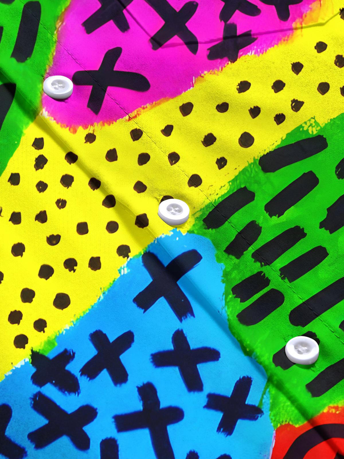 Geometric Contrast Print Men's Pocket Short Sleeve Shirts