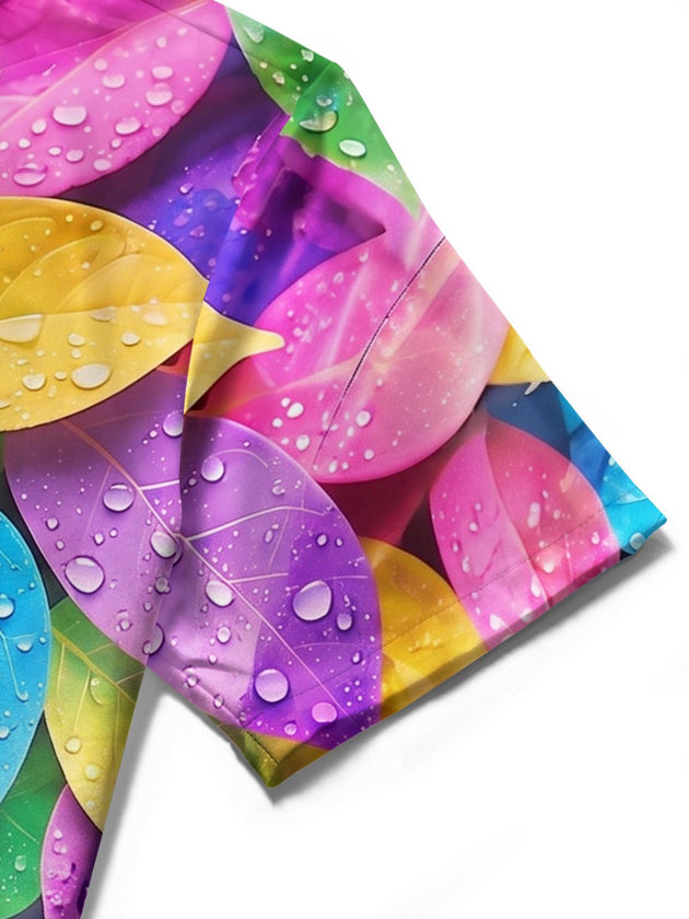 Colorful Water Drop Leaves Women's Short Sleeve Shirts