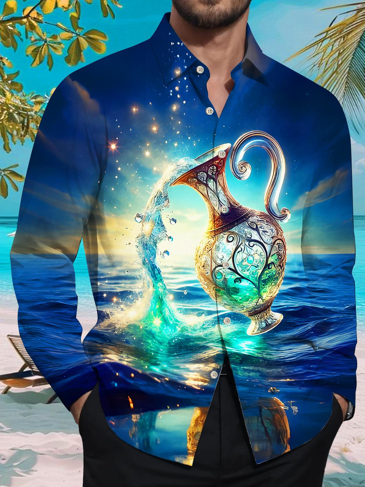 Psychedelic Magic Flowing Water Source Men's Pocket Long Sleeve Shirts