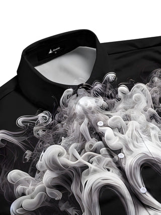 Men's ghost print short sleeve shirt side view for Halloween