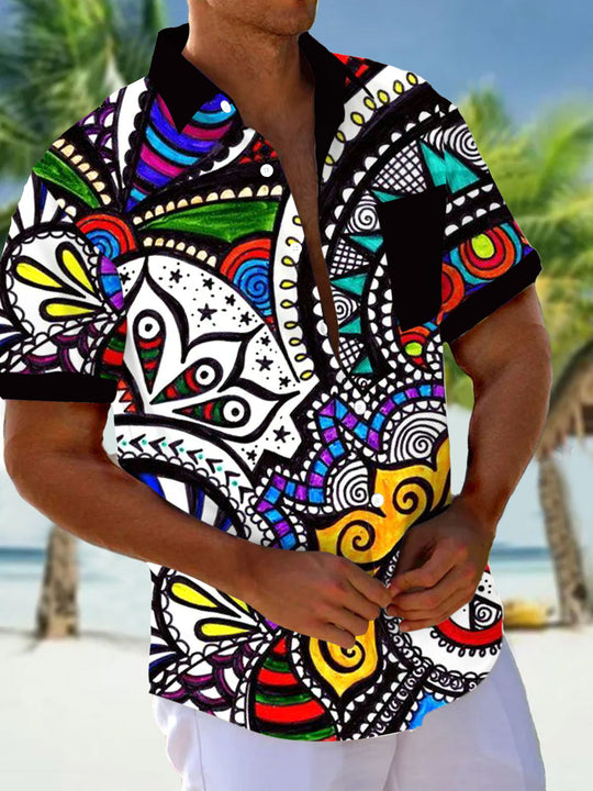 men's geometric print shirt front view