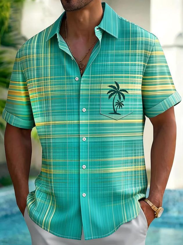 men's Hawaiian shirt front view tropical beach vacation