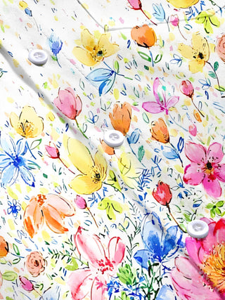 Men's floral print short sleeve shirt flat lay pattern detail