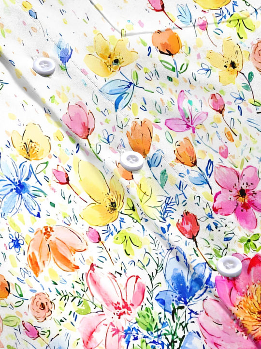 Men's floral print short sleeve shirt flat lay pattern detail
