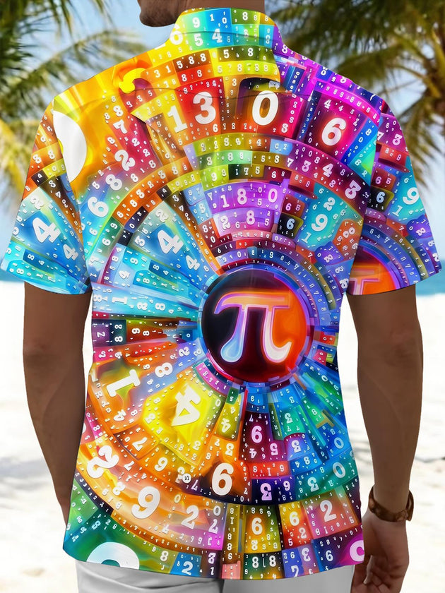 Pi Digits Math Colorful Men's Pocket Short Sleeve Shirts