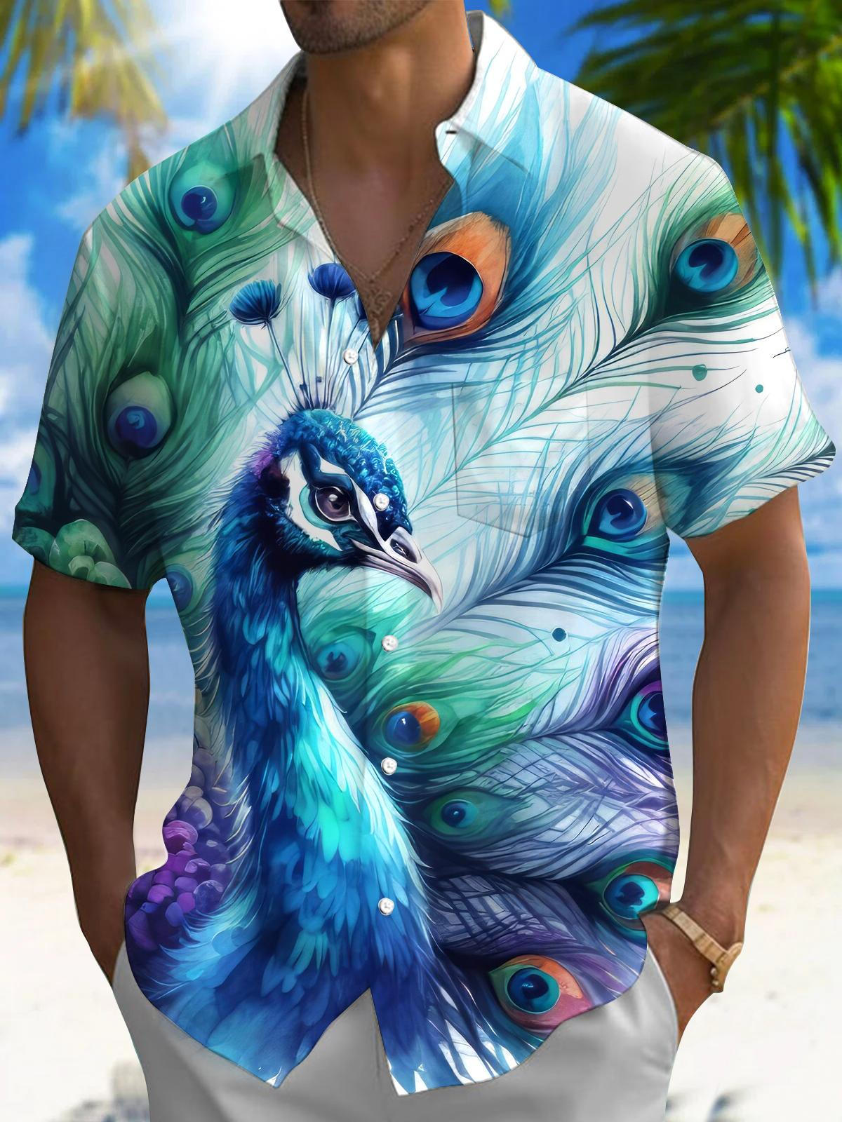 Peacock Men's Pocket Short Sleeve Shirts