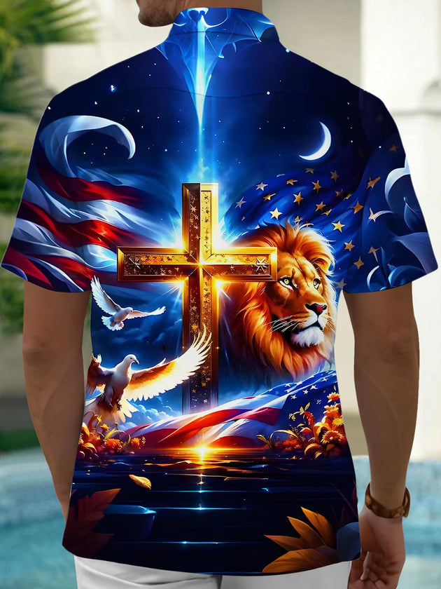 men's patriotic print shirt back view
