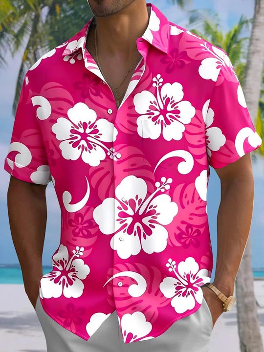 Hawaiian Floral Men's Pocket Short Sleeve Shirts