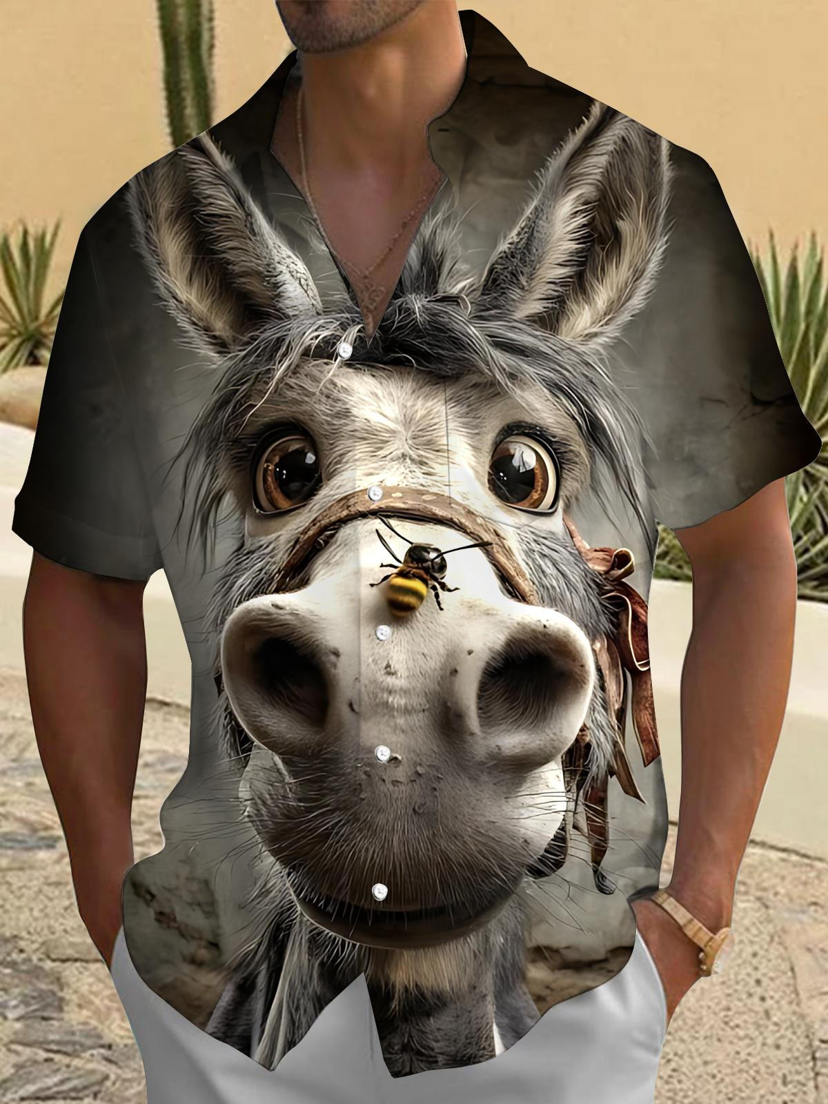 Donkey Print Men's Pocket Short Sleeve Shirts