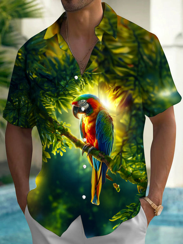men's parrot print shirt front view