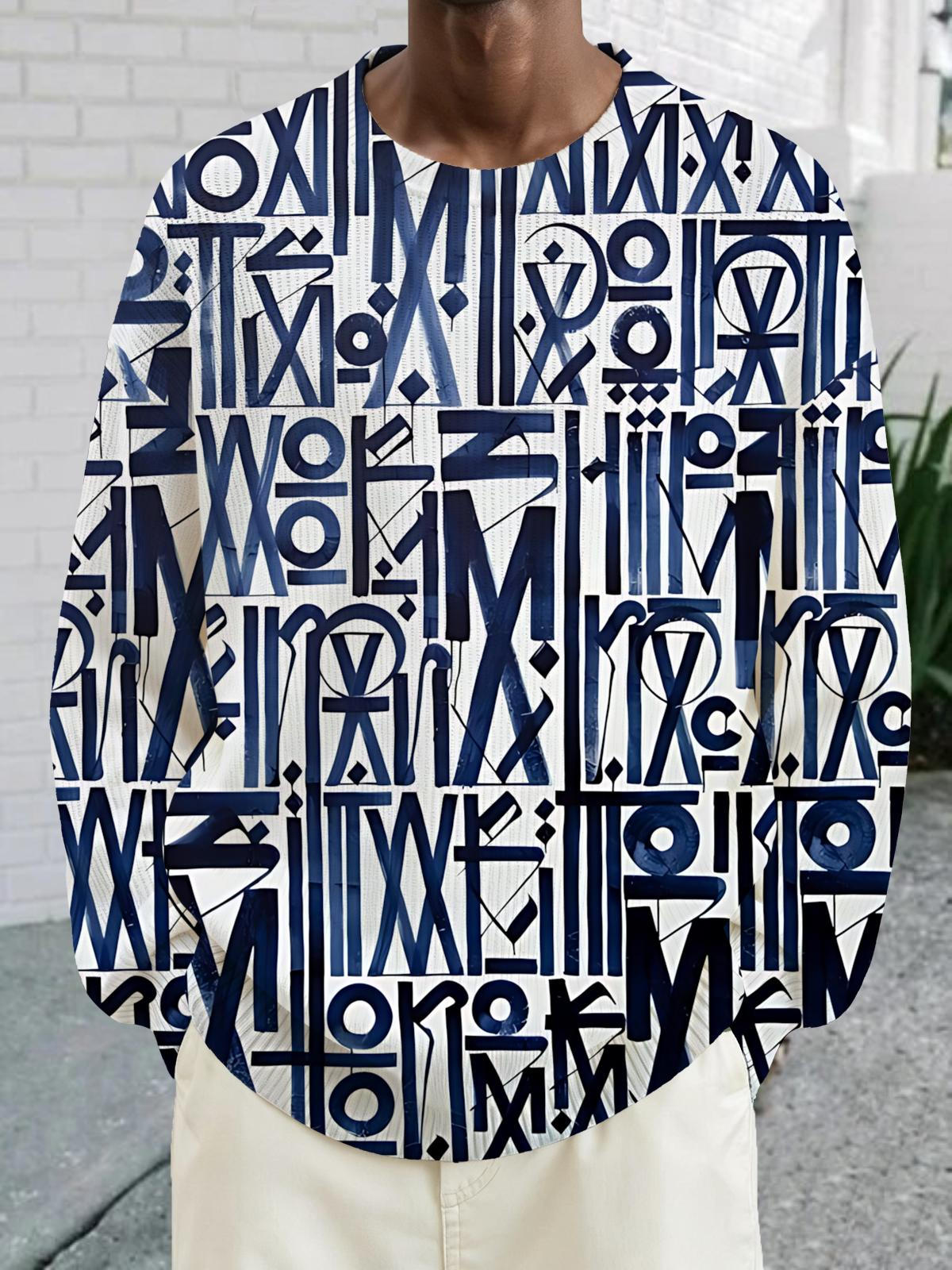 Art Print Men's Long Sleeve Round Neck Tops