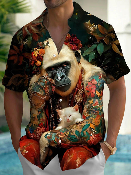 men's cat print shirt front view