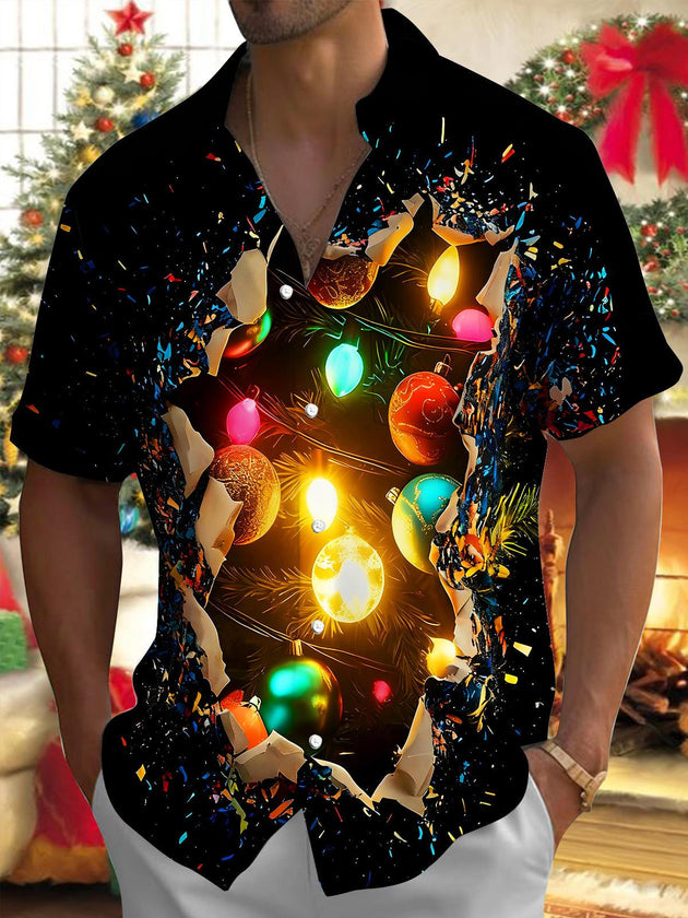 men's colorful Christmas shirt front view holiday party