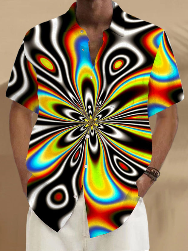 Men abstract print short sleeve shirt front view