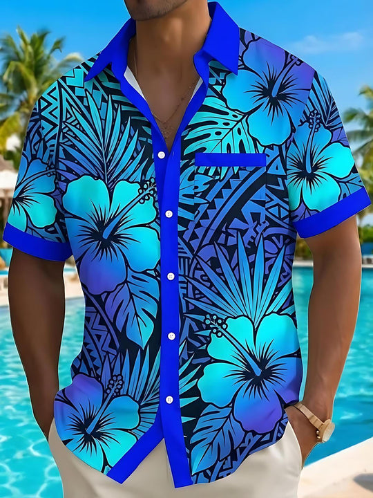 men's Hawaiian shirt front view tropical beach vacation