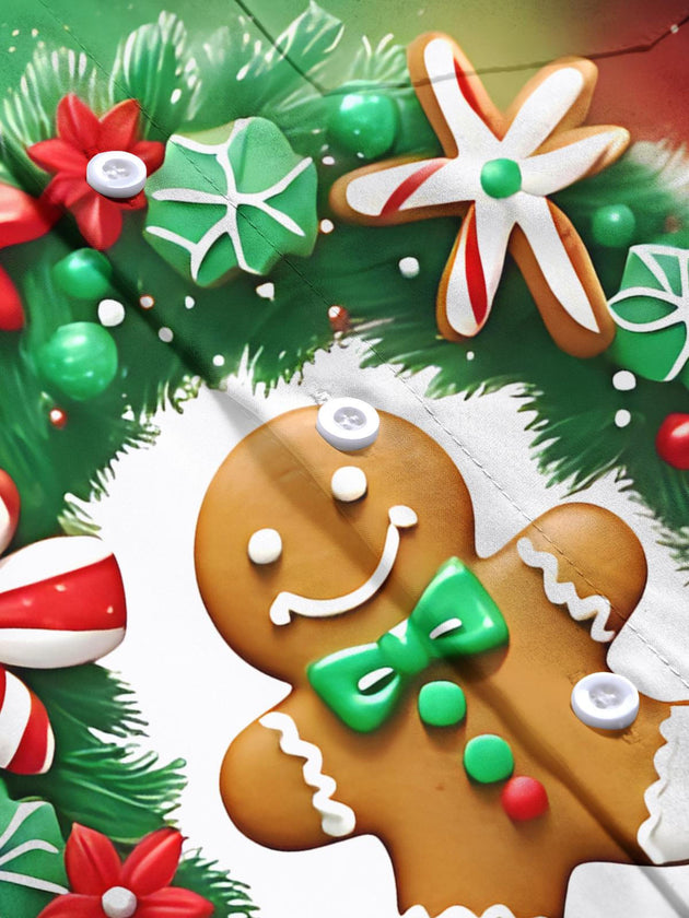 Men's Christmas gingerbread man print long sleeve shirt flat lay