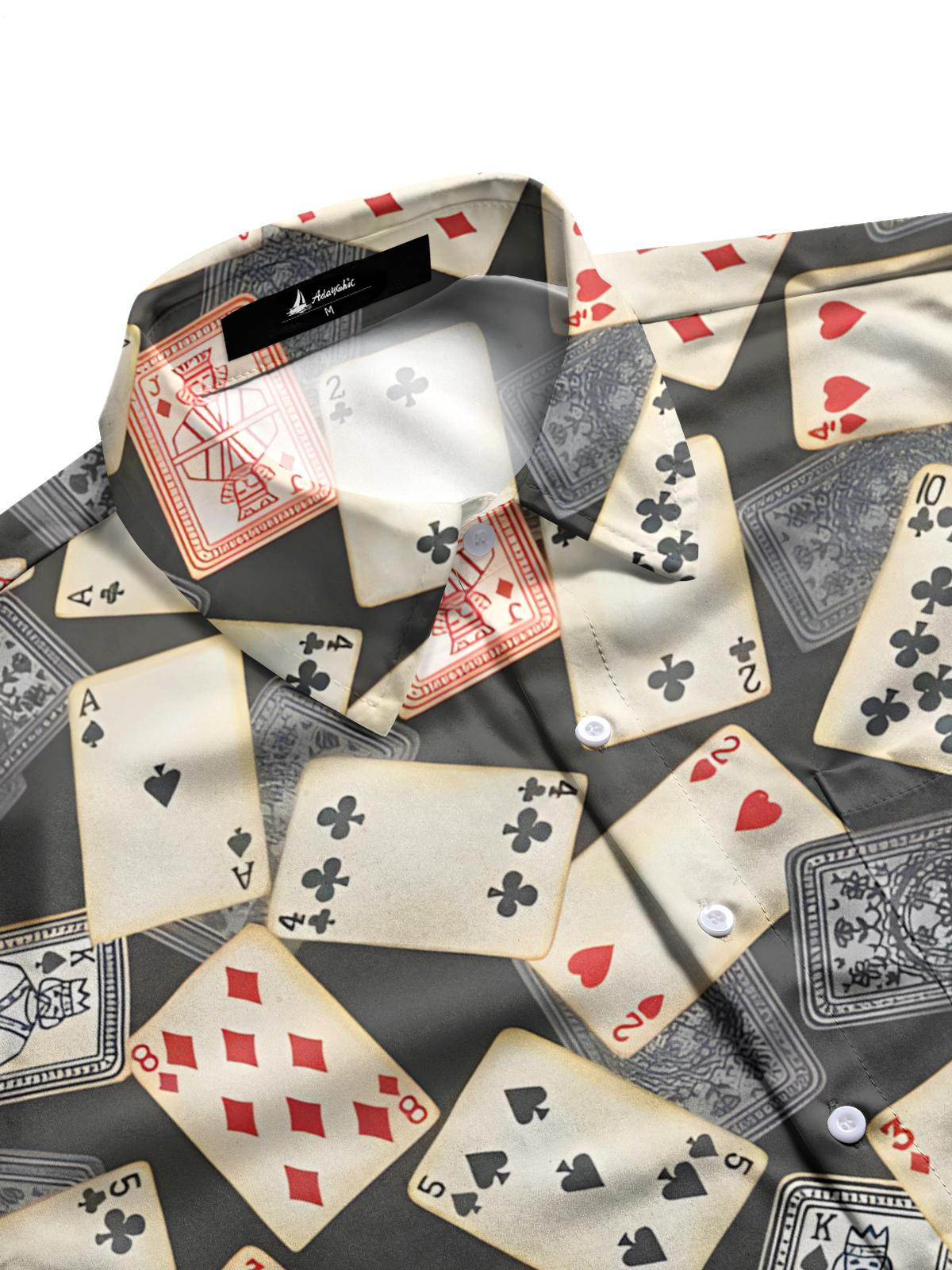 Poker Print Men's Pocket Short Sleeve Shirts