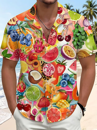 Hawaiian Tropical Colorful Fresh Fruit Men's Pocket Short Sleeve Shirts