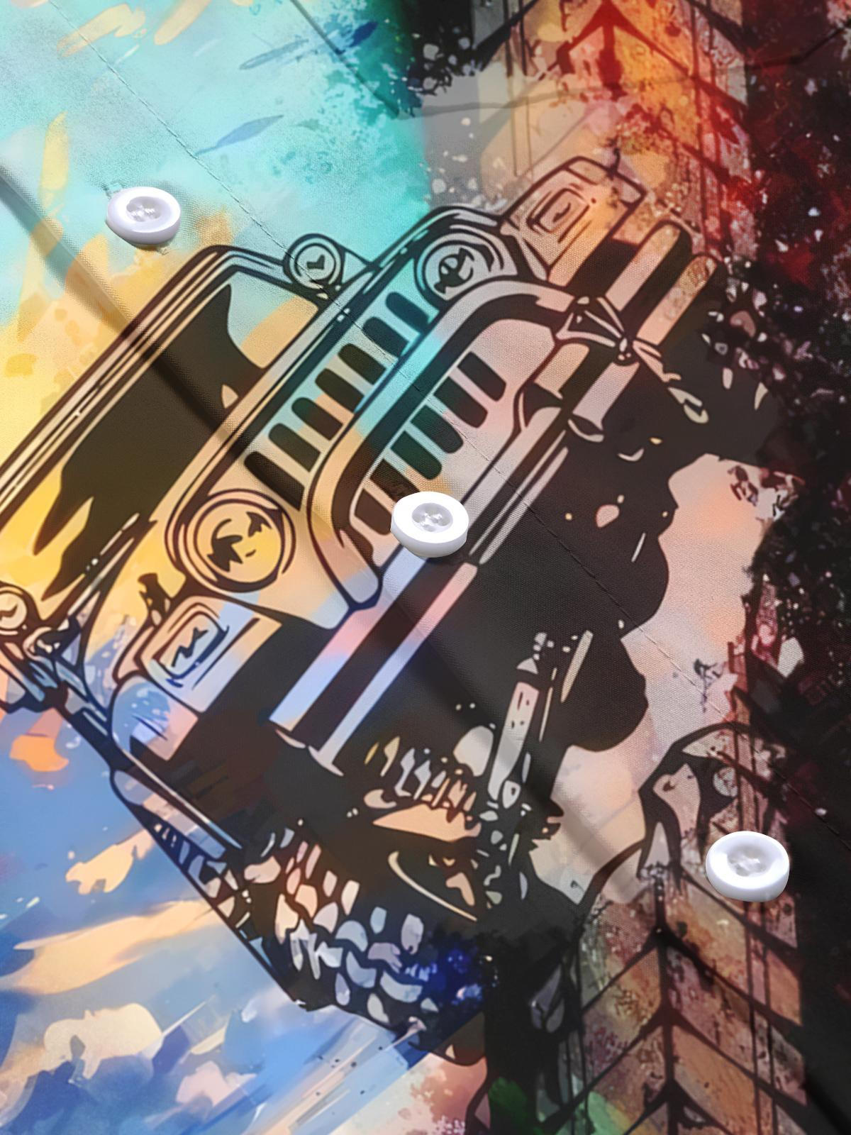 Car Print Men's Pocket Long Sleeve Shirts