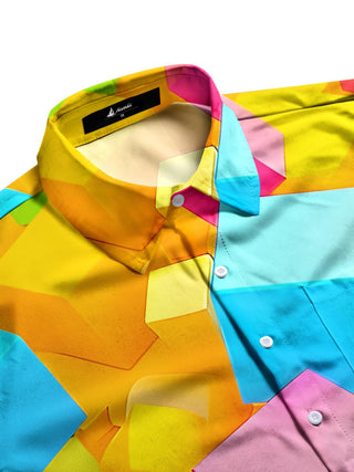 men's short sleeve geometric pocket shirt side view